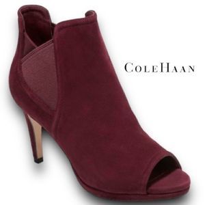 COLE HAAN Jones Peep Toe Bootie In Cordovan Suede Size 8